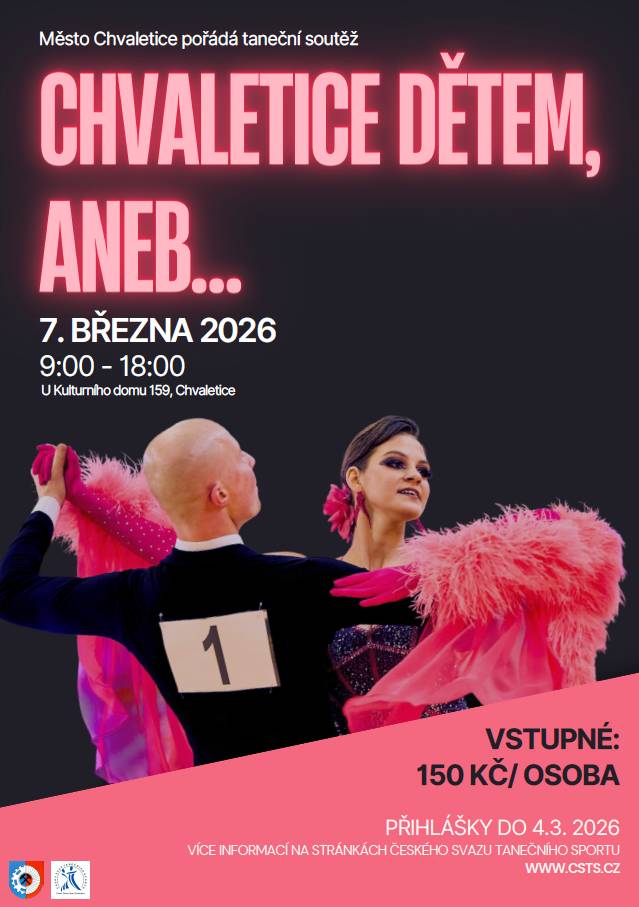 Taneční soutěž - CHVALETICE DĚTEM, ANEB... v sobotu 7.3.2026 od 9:00 hodin v KD Chvaletice.