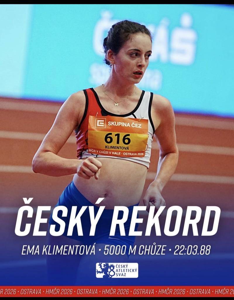Šternberská rodačka a reprezentantka Atletického klubu Šternberk Ema Klimentová zaznamenala mimořádný sportovní úspěch. V sobotu 28. února ovládla halové Mistrovství České republiky dospělých v chůzi na 5 000 metrů a zároveň výkonem 22:03,88 vytvořila nový český rekord na této trati!