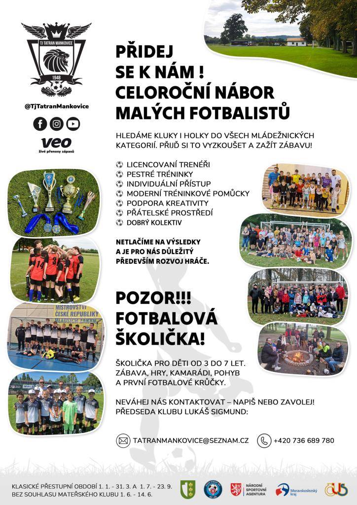 HLEDÁME KLUKY I HOLKY DO VŠECH KATEGORIÍ  Hledáme šikovné kluky i holky, kteří si chtějí užít radost z pohybu, skvělé kamarády a fotbalové dobrodružství!