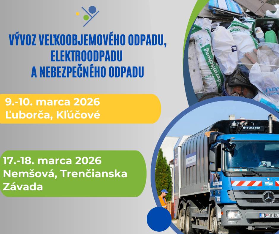 🟥Veľkoobjemového odpadu vyloženého pred nehnuteľnosťami v rozobratom stave... 🟧Elektroodpadu...  🟩Nebezpečného odpadu (rozpúšťadlá, kyseliny, zásady, oleje a farby)...  ❌Vývoz sa nevzťahuje na nasledovné odpady: z azbestocementu, asfaltový papier, neoznačené chemikálie, herbicídy, pesticídy, jedy a lieky...