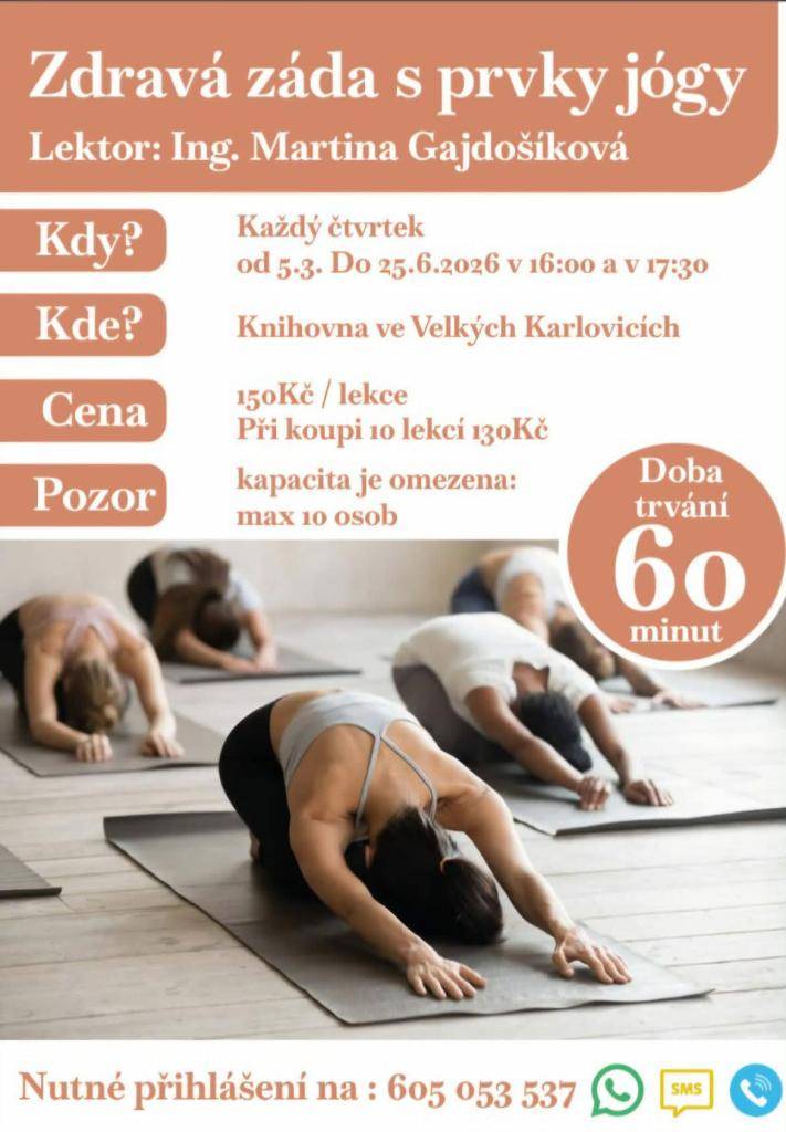 - Prodej ovoce a zeleniny  - Cvičení Zdravá záda s prvky jógy v knihovně