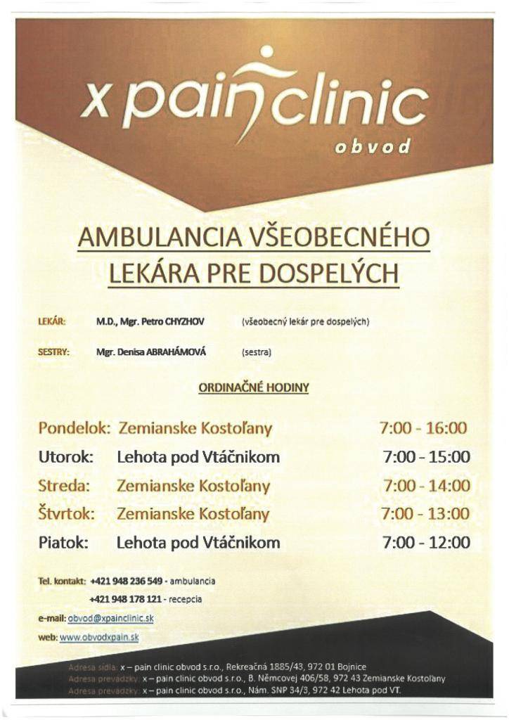Všeobecný lekár pre dospelých M.D., Mgr. Petro Chyzov bude od 9.3.2026 ordinovať v utorok a piatok v ambulancii v Lehote pod Vtáčnikom.