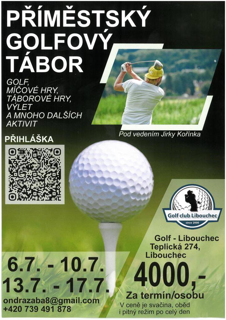 Dopřejte dětem aktivní léto plné pohybu, zábavy a nových kamarádů! Příměstský golfový tábor pod vedením Jirky Kořínka nabízí pestrý program pro všechny malé sportovce – začátečníky i pokročilé. Podrobné informace naleznete v přiloženém letáku.