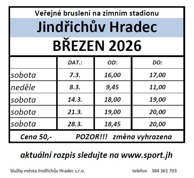 I v březnu si můžete jít zabruslit na zimní stadion.