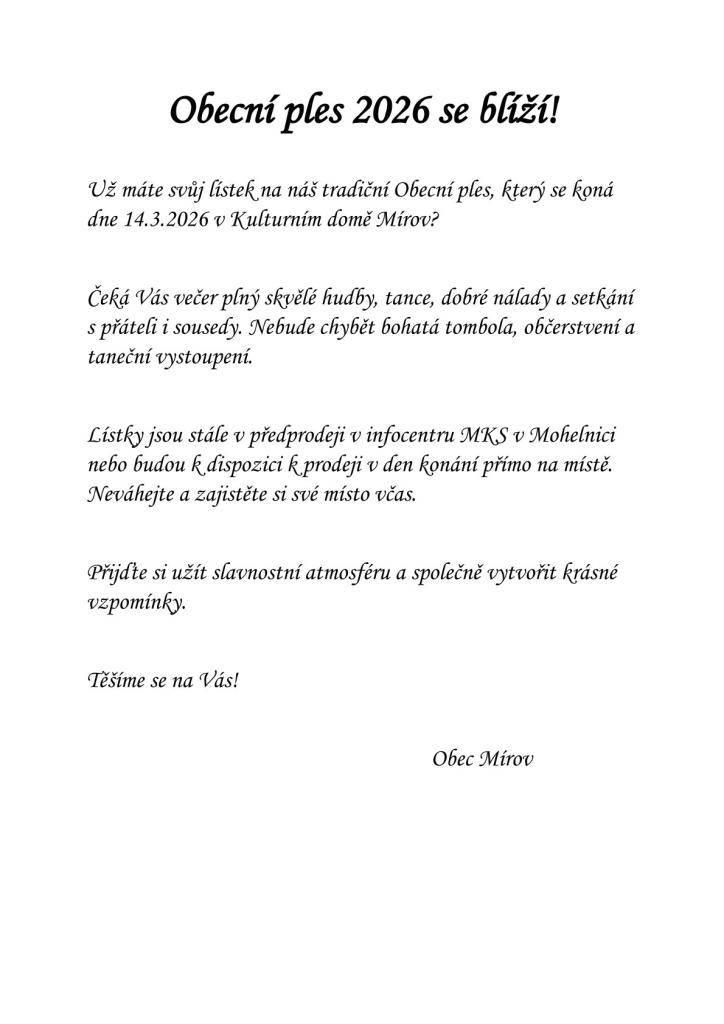Obecní ples 2026 se blíží!