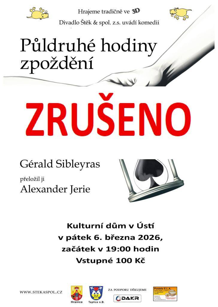 Páteční akce 6. března 2026 v kulturním domě i v salonku se z důvodu nemoci ruší.