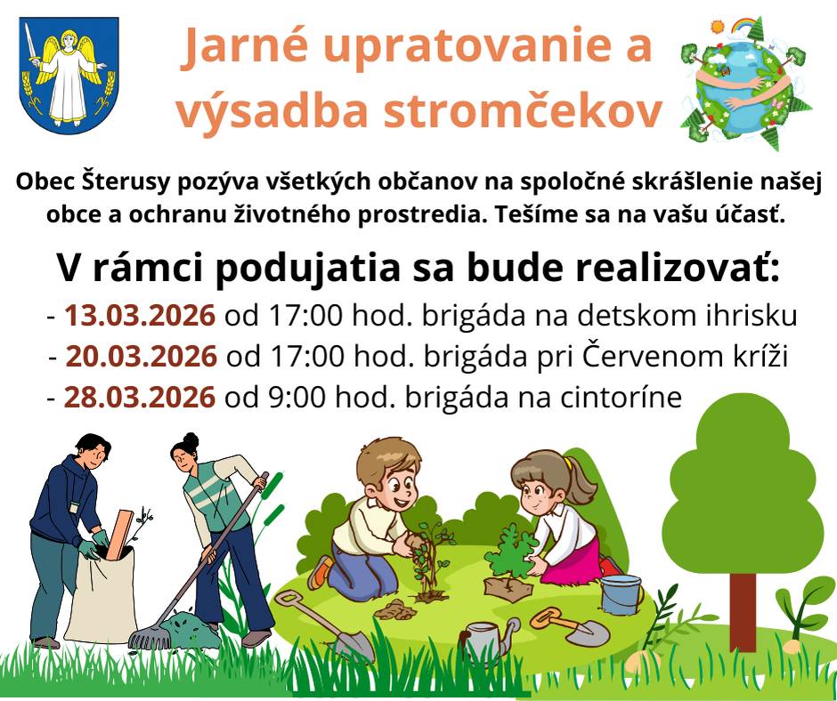 Obec Šterusy pozýva všetkých občanov na spoločné skrášlenie našej obce a ochranu životného prostredia.   Tešíme sa na vašu účasť.