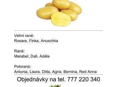 Zelenina Juvita Uherský Brod bude v pondělí 9.3.  od 9:00 do 9:15 h, prodávat certifikované sadbové brambory z Vysočiny od 18Kč/kg, cibuli 16Kč/kg, jablka  25Kč/kg, konzumní brambory 12Kč/kg, česnek a další ovoce a zeleninu. Dále nabízí žampiony, hlívu ústřičnou, čalamádu, olejové svíčky a med. Řidič přijímá objednávky na sadbové brambory na  telefonním čísle : 777 220 340