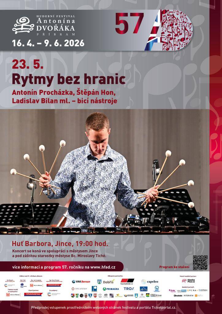 Jeden z koncertů Hudebního festivalu Antonína Dvořáka se koná 23. května v Jincích. Účinkují: Ladislav Bilan, Antonín Procházka, Štěpán Hon – bicí nástroje.