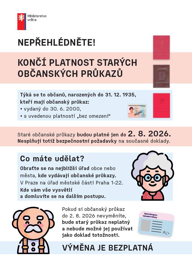 Týká se to občanů, narozených do 31. 12. 1935, kteří mají občanský průkaz vydaný do 30. 6. 2000 s uvedenou platností "bez omezení".
