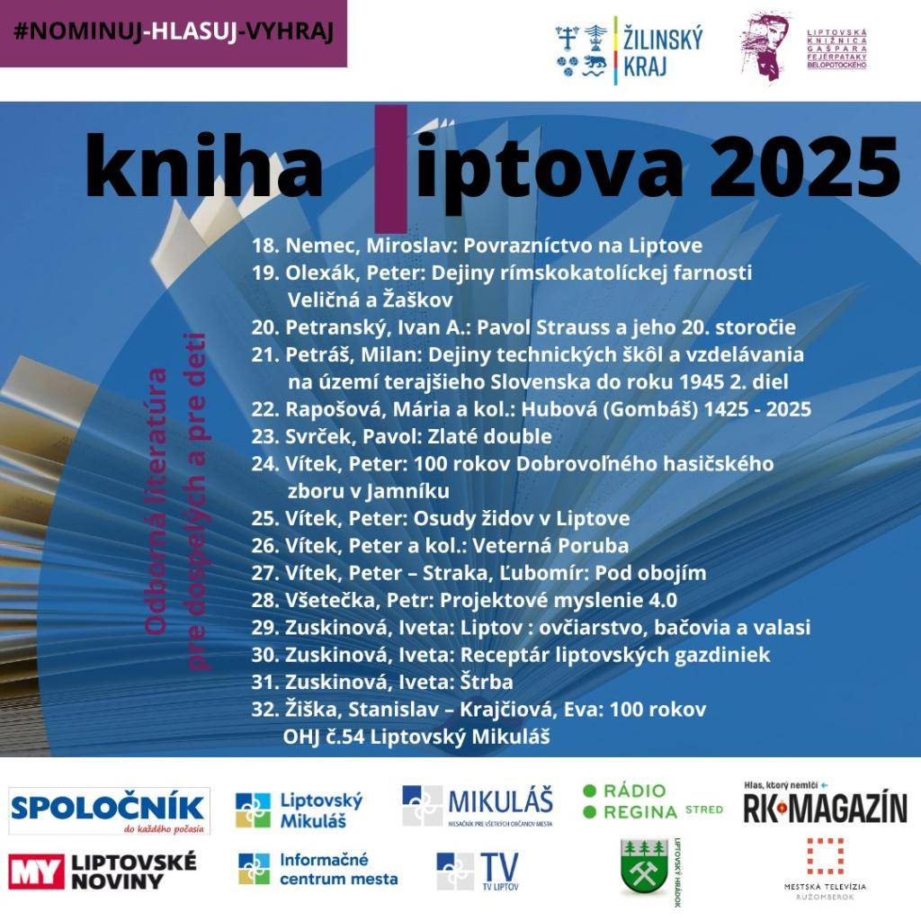 Kniha od Márie Rapošovej, vydaná pri príležitosti 600-ročného výročia, bola prihlásená do súťaže o knihu Liptova 2025. Prosíme o vašu podporu a hlasovanie v tejto súťaži.
