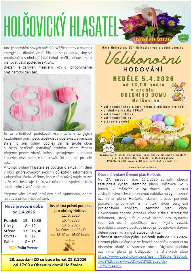 Nové vydání březnového hlasatele si můžete přečíst na https://www.obecholcovice.cz/hh%2Dbrezen%2D2026/d-8476/p1=4168