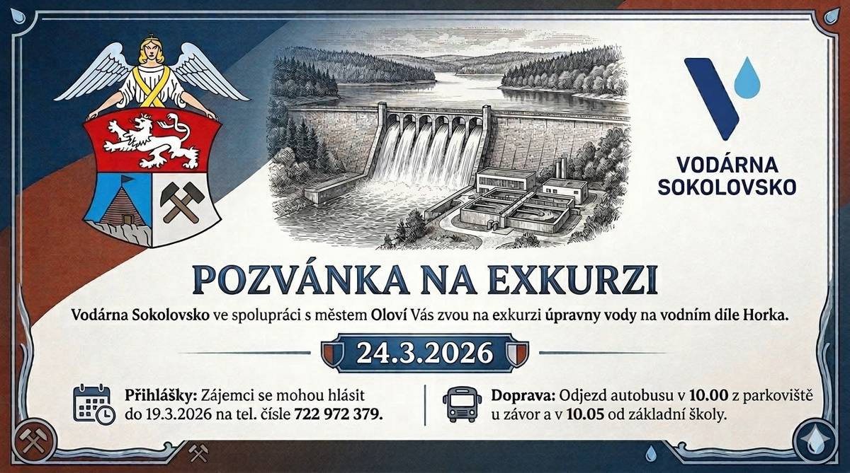 Město Oloví ve spolupráci s Vodárnou Sokolovsko Vás srdečně zvou na exkurzi úpravny vodny na vodním díle Horka.