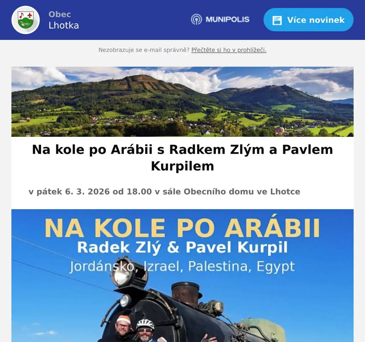 v pátek 6. 3. 2026 od 18.00 v sále Obecního domu ve Lhotce