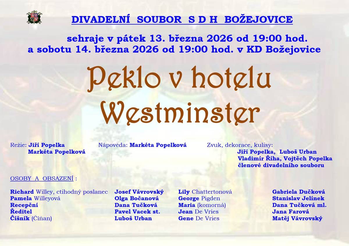 13. a 14. března 2026 od 19:00 hod. - KD Božejovice