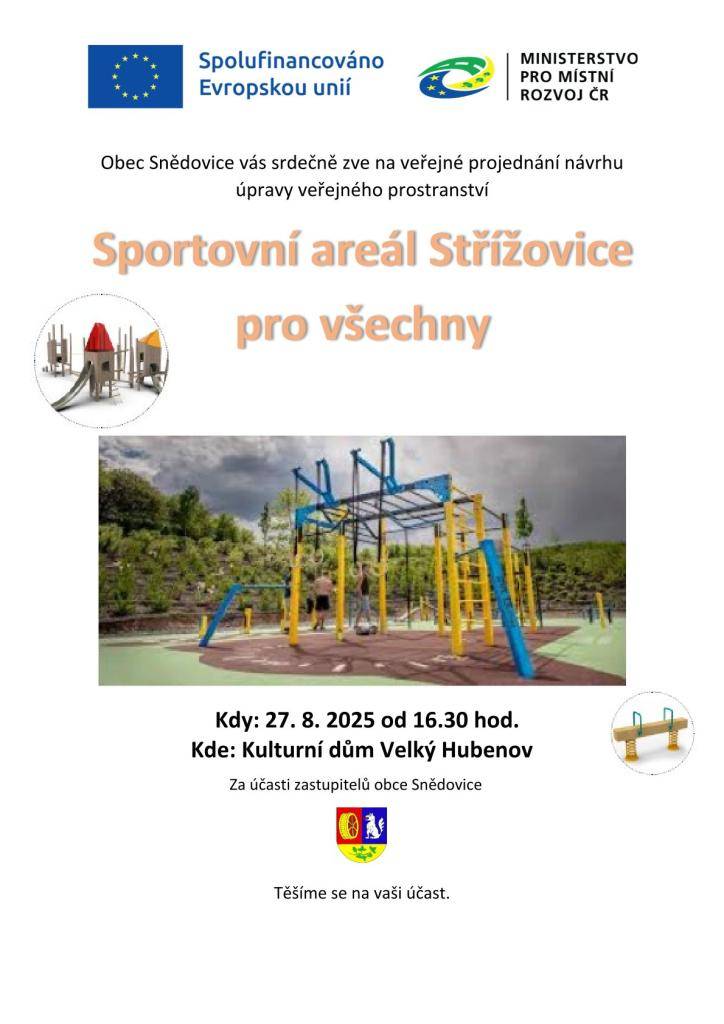 Obec Snědovice vás srdečně zve na veřejné projednání návrhu úpravy veřejného prostranství