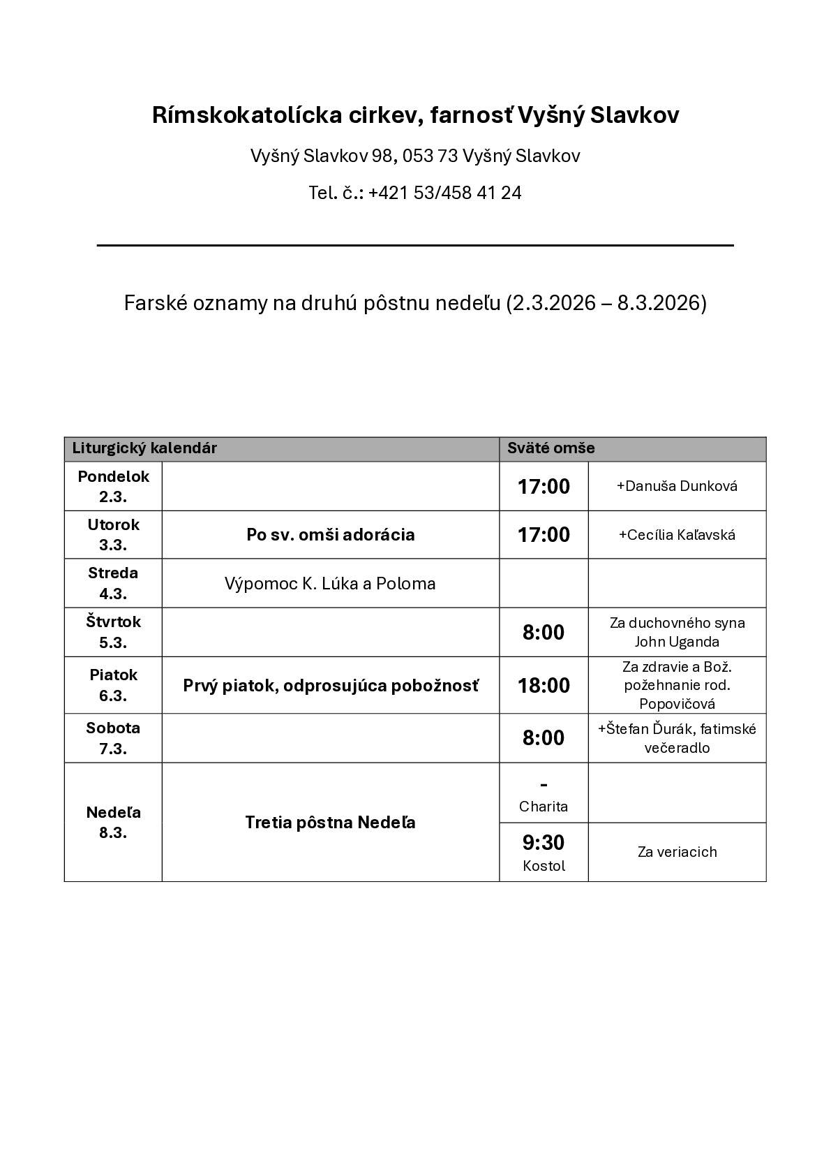 Farské oznamy na 10. týždeň