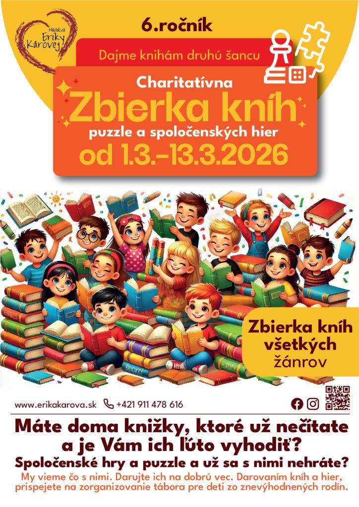 Od 1.3.2026 do 13.3.2026 prebieha charitatívna zbierka kníh, puzzle a spoločenských hier. Zbierka prebieha na OÚ Malachov v čase úradných hodín.