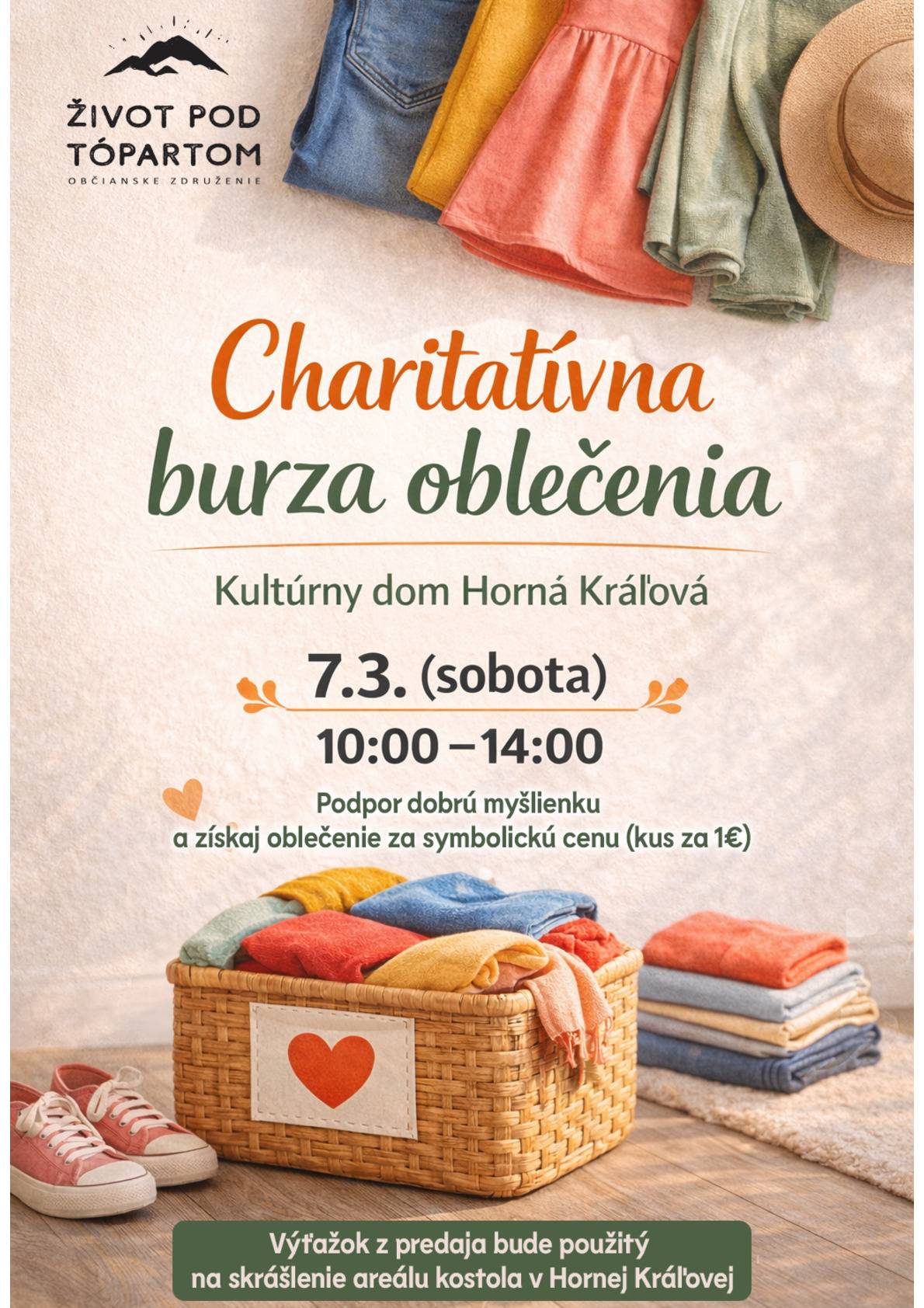 OZ Život pod Tópartom Vás pozýva na charitatívnu burzu oblečenia