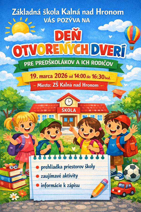 Základná škola Kalná nad Hronom vás pozýva na Deň otvorených dverí