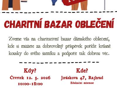 Charitní bazar oblečení (12. a 13. března 2026 od 10:00 do 18:00)