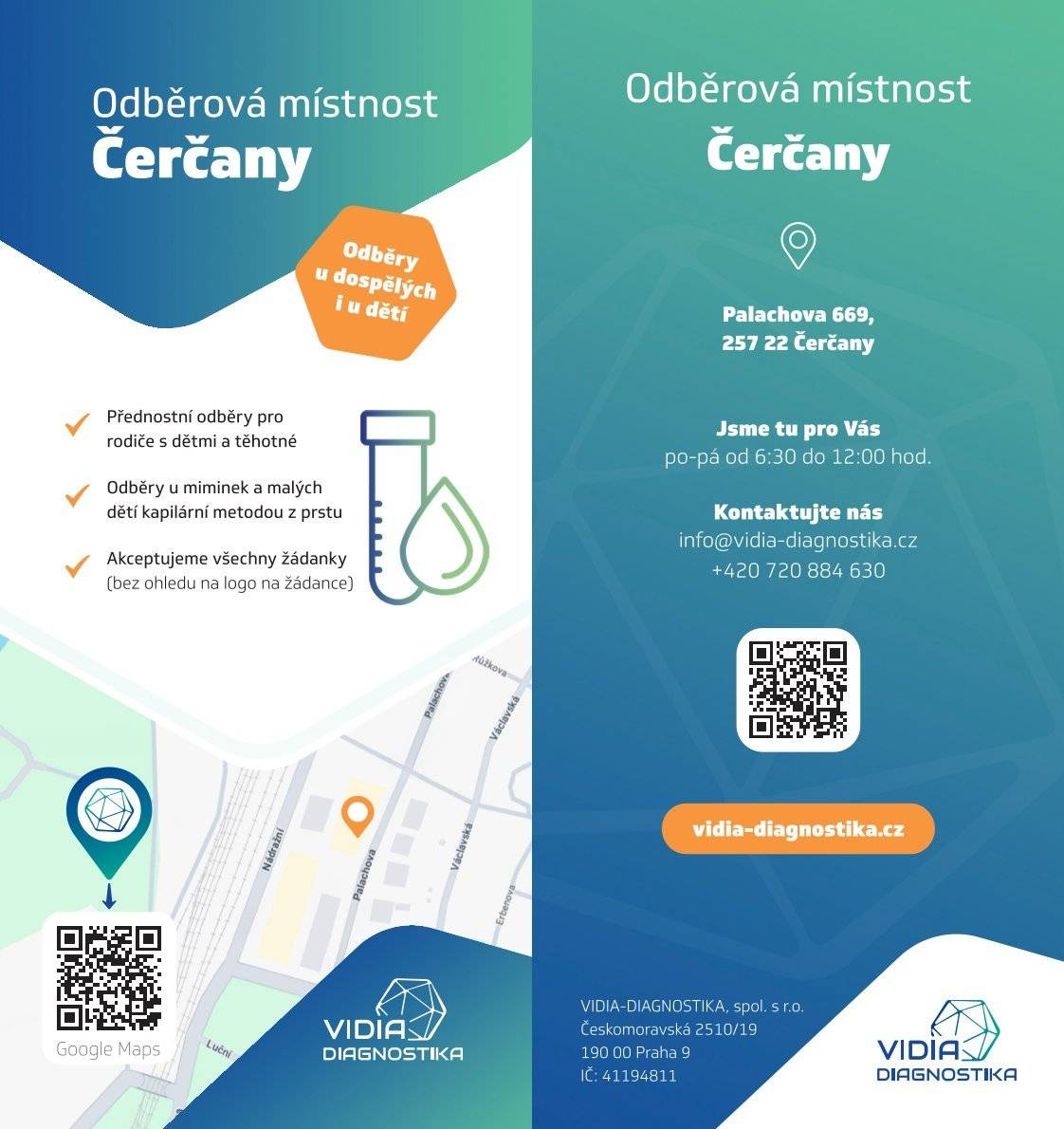 V novém Zdravotním středisku Čerčany naleznete odběrové centrum Vidia - Diagnostika.