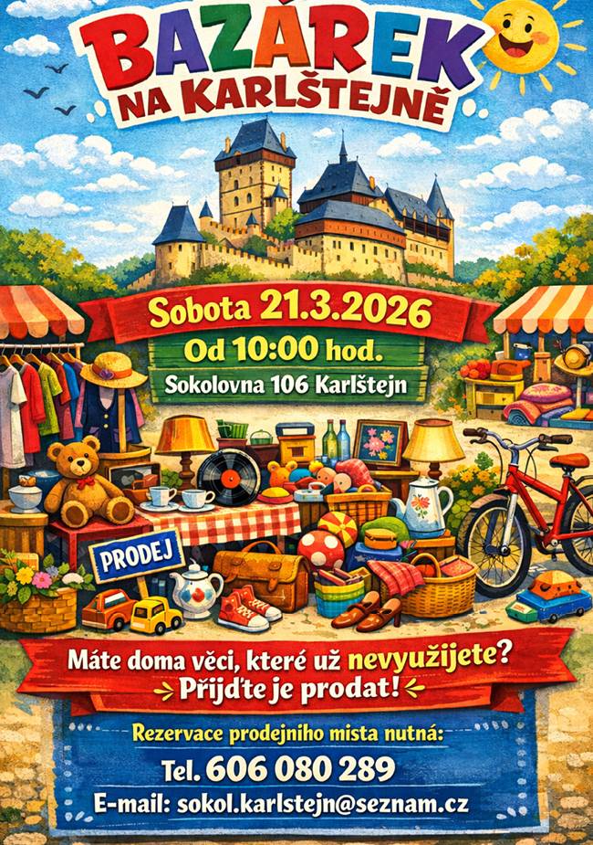 BAZÁREK NA KARLŠTEJNĚ - SOKOLOVNA 21.3.2026