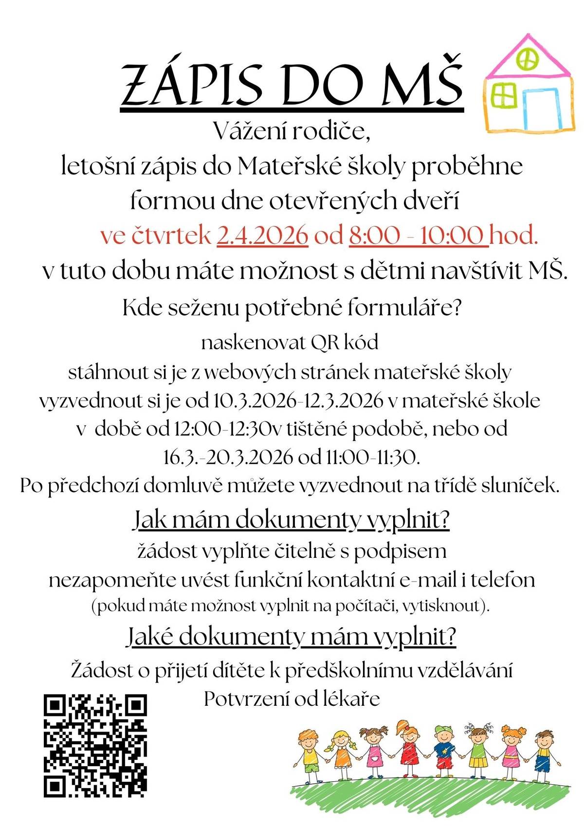 Letošní zápis do Mateřské školy Hustopeče nad Bečvou se uskuteční ve čtvrtek 2.4.2026. Více informací v příloze.