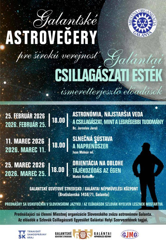 Galantské osvetové stredisko v spolupráci so Slovenským zväzom astronómov – Miestnou organizáciou Galanta pripravili pre širokú verejnosť, záujemcov a nadšencov astronómie, cyklus zaujímavých vzdelávacích podujatí pod názvom Galantské astrovečery.
