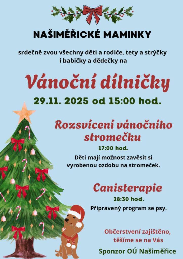 Dne 29. 11. 2025 od 15:00 hodin - Vánoční dílničky, tvoření pro děti, rodiče, tety, strýčky, babičky i dědečky...