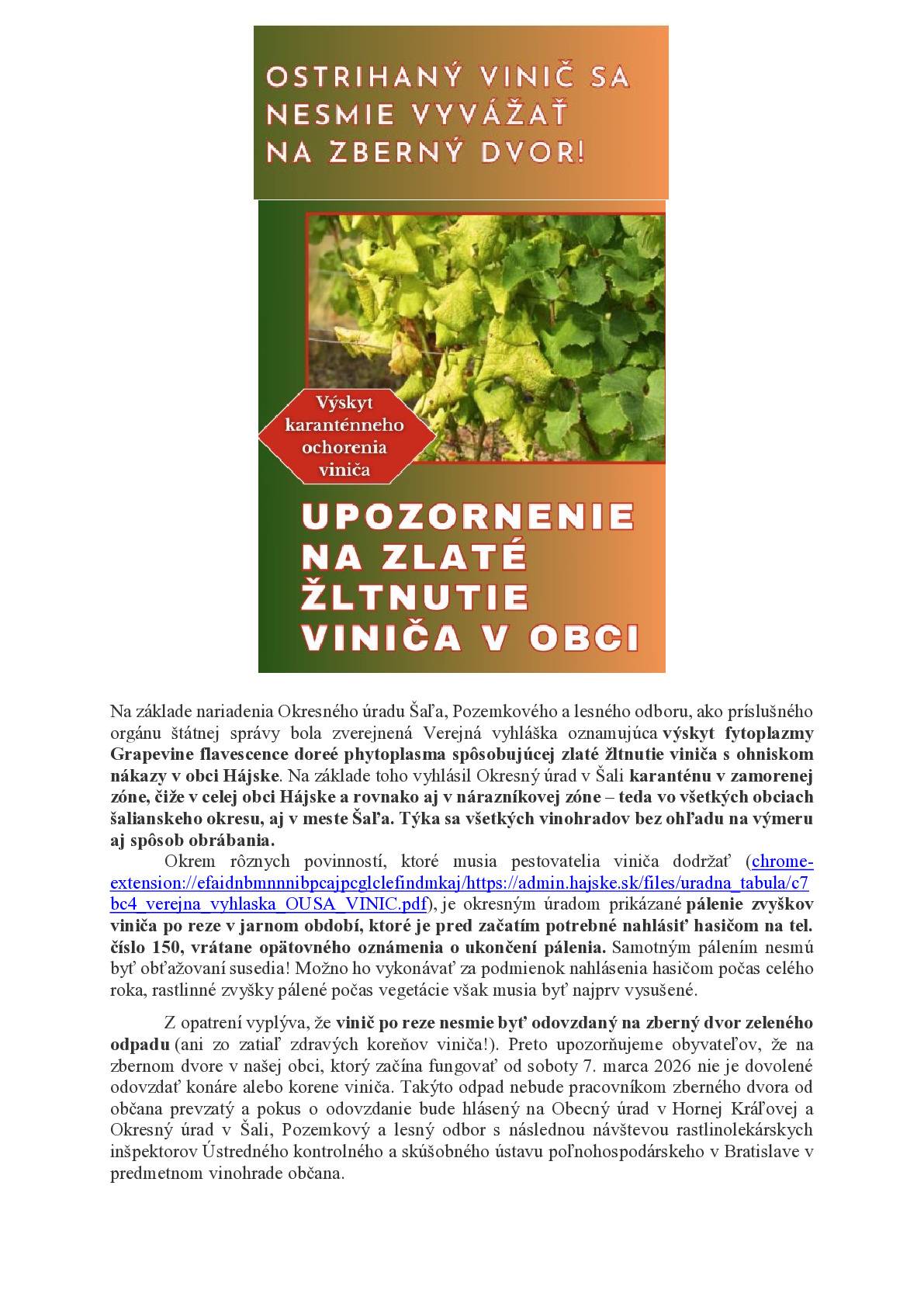 Ostrihaný vinič sa nesmie vyvážať na zberný dvor