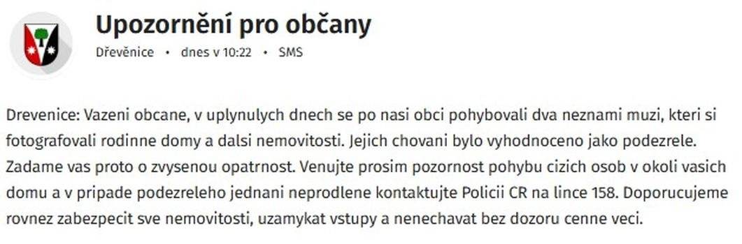 Dnes obec Dřevěnice na Munipolis zveřejnila upozornění. Pro jistotu jejich příspěvěk sdílím: