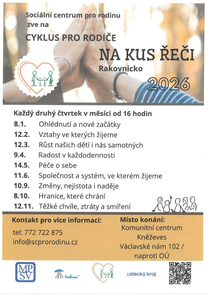 12.2. na téma Vztahy ne kterých žijeme  23.2.         Jak na stres? Posílení psychické pohody    12.3.         Růst našich dětí i nás samotných