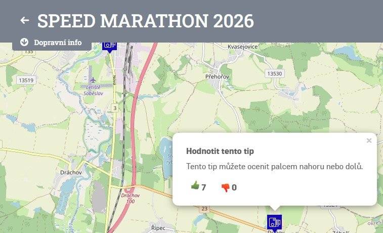 I letos můžete hlasovat, kde by měla Policie měřit rychlost. Doňov už tu je, nepřidávejte tedy další místo v Doňově, namísto toho raději dejte hlas (palec nahoru). Hodnocení totiž probíhá ne podle počtu vložených míst, ale podle počtu hlasů daným místům.  https://www.bezpecnecesty.cz/cz/dopravni-informace-mapy/speedmarathon?fbclid=IwVERTSAQU7qRleHRuA2FlbQIxMABzcnRjBmFwcF9pZAwzNTA2ODU1MzE3MjgAAR74W9Ac3P99sCw3ORYBu9m6GlLL7Uy-XvRP4IeyLY6BfZjsigo1mVgXj9Kq1Q_aem_9wOvJR83pWDdyRij8v7JgQ&sfnsn=wa