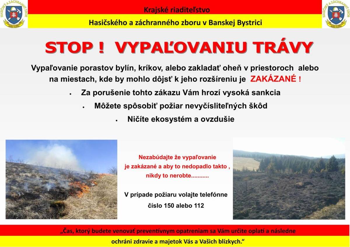 upozornenie na nebezpečenstvo vypaľovania trávy