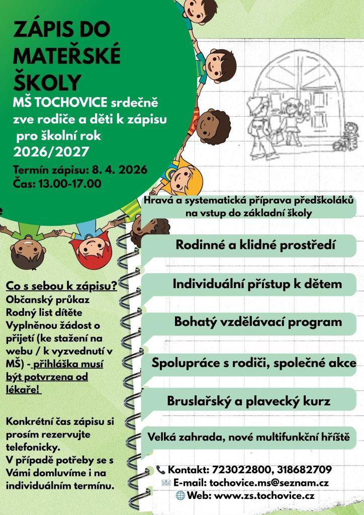 Den otevřených dveří a zápis do MŠ Tochovice