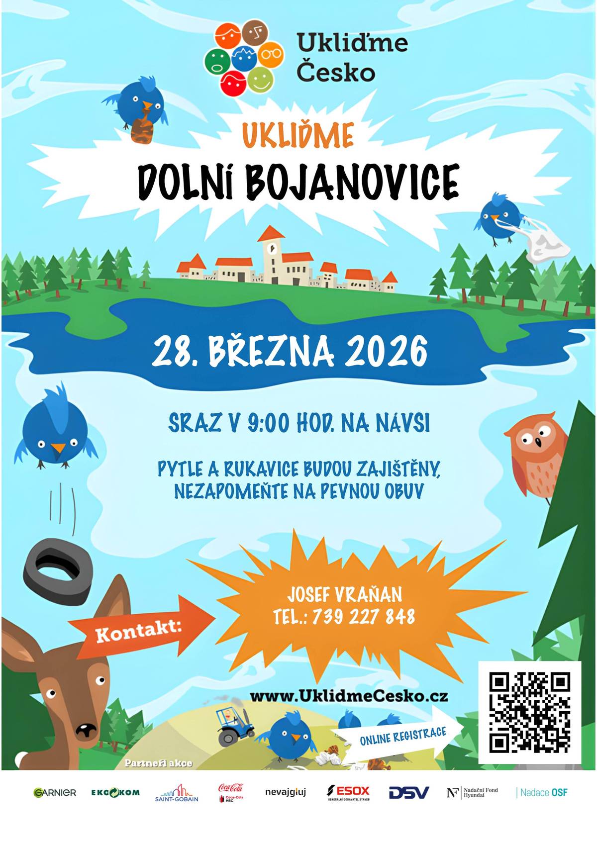Obec Dolní Bojanovice zve všechny občany na společnou úklidovou akci Ukliďme Dolní Bojanovice, která se uskuteční v rámci celorepublikové iniciativy Ukliďme Česko. Sraz dobrovolníků je v sobotu 28. března v 9 hodin na návsi. Společně pomůžeme uklidit okolí obce a přírodu kolem nás. Pytle a rukavice budou zajištěny, účastníci by si měli vzít pevnou obuv a vhodné oblečení. Po akci bude zajištěno občerstvení na Myslivně. Pokud se chcete zapojit nebo potřebujete více informací, obraťte se na Josefa Vraňana na telefonním čísle 739 227 848. Přijďte pomoci uklidit naši obec. Těšíme se na všechny dobrovolníky.