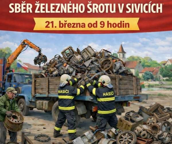 SDH Sivice oznamuje, že v sobotu 21. března 2026 proběhne sběr železného šrotu. Železný šrot nachystejte před váš dům a hasiči jej posbírají. Budou projíždět obcí ráno od 9 hodin. Těžší kusy po domluvě rádi pomohou vynést. Upozorňujeme, že lednice, televize ani jinou drobnou elektroniku nesbírají.