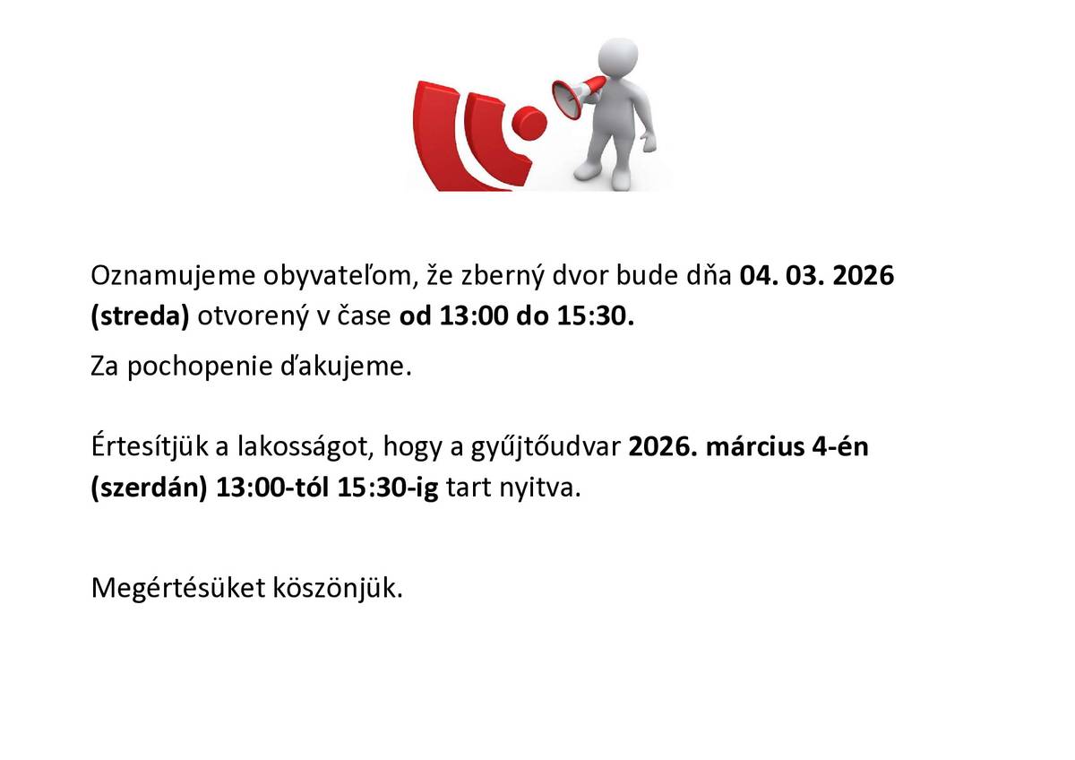 Oznámenie (zberný dvor) - Értesítés (gyűjtőudvar)