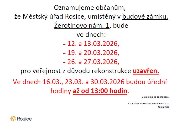 Oznamuje omezení provozu MěÚ Rosice ...
