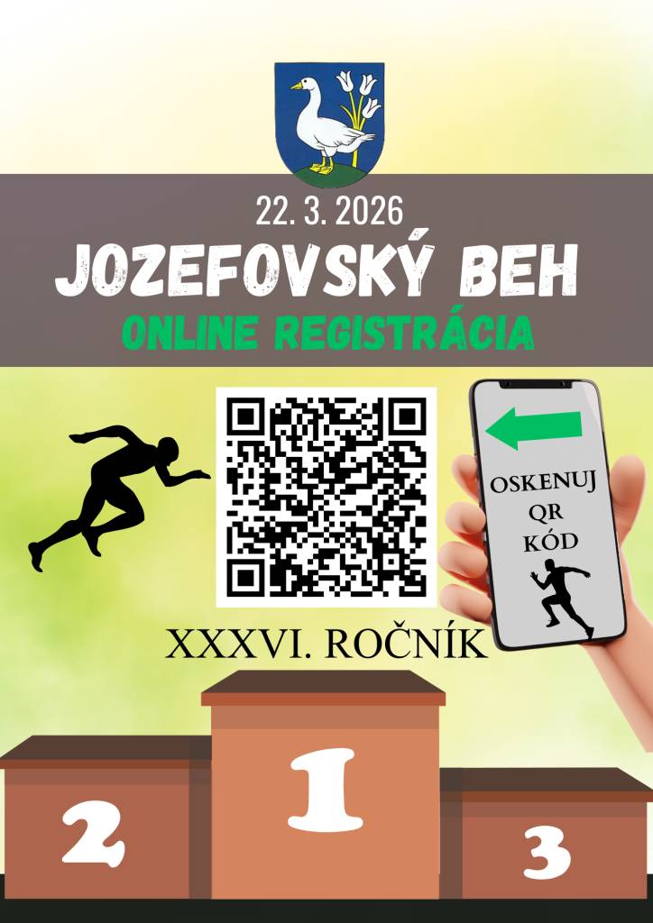 Vážení občania, na športové podujatie Jozefovský beh sa môžete zaregistrovať prostredníctvom online formulára.