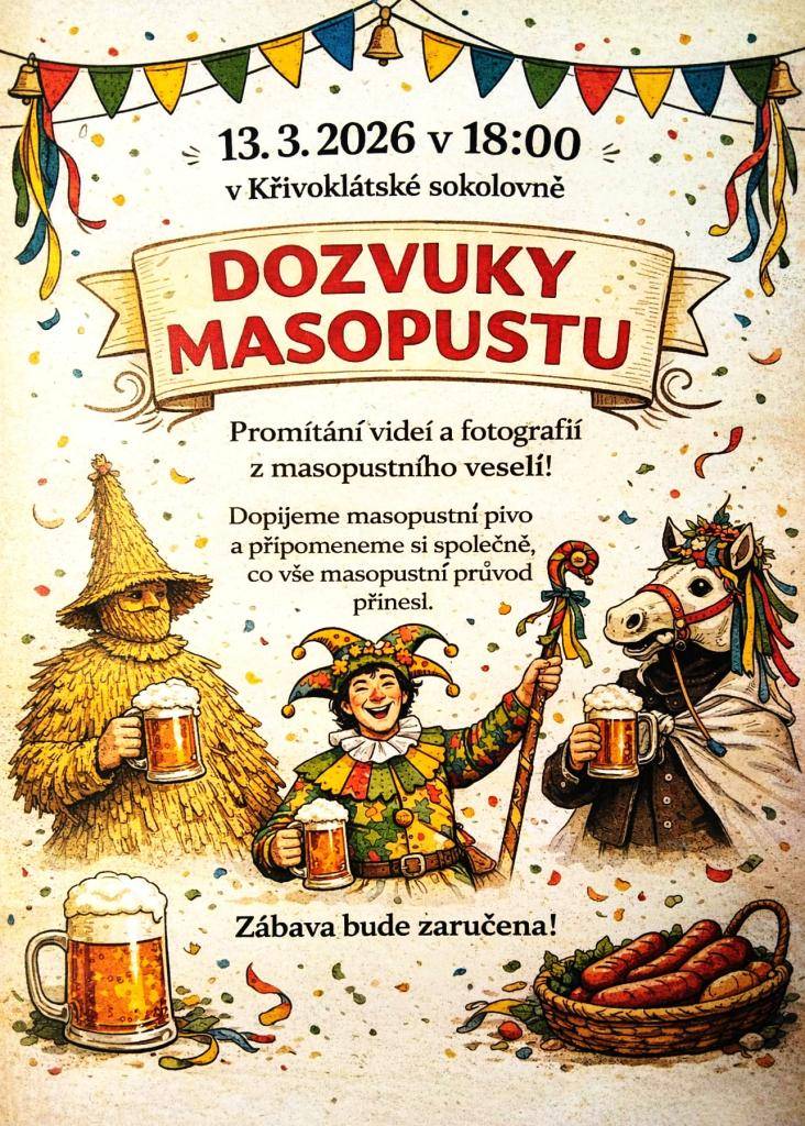 Promítání videí a fotografií z masopustního veselí.