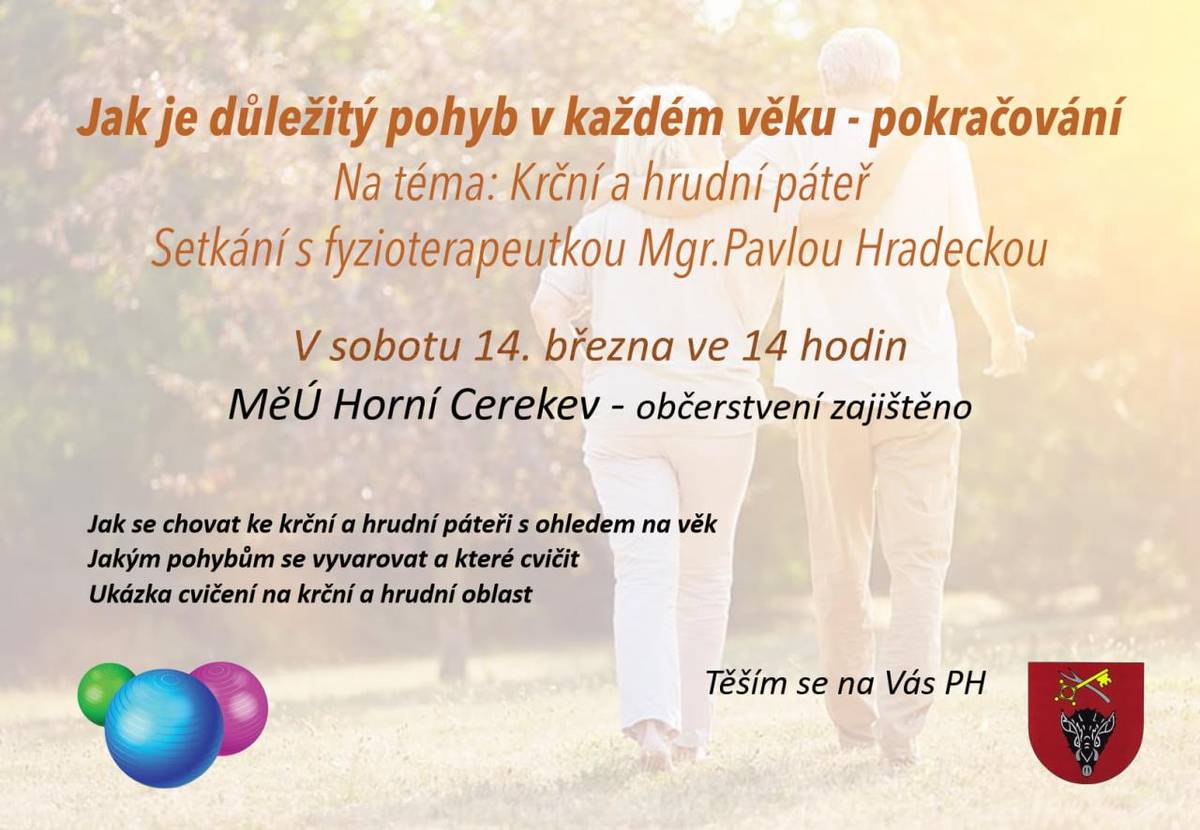 Setkání s fyzioterapeutkou Mgr. Pavlou Hradeckou na téma: KRČNÍ A HRUDNÍ PÁTEŘ.
