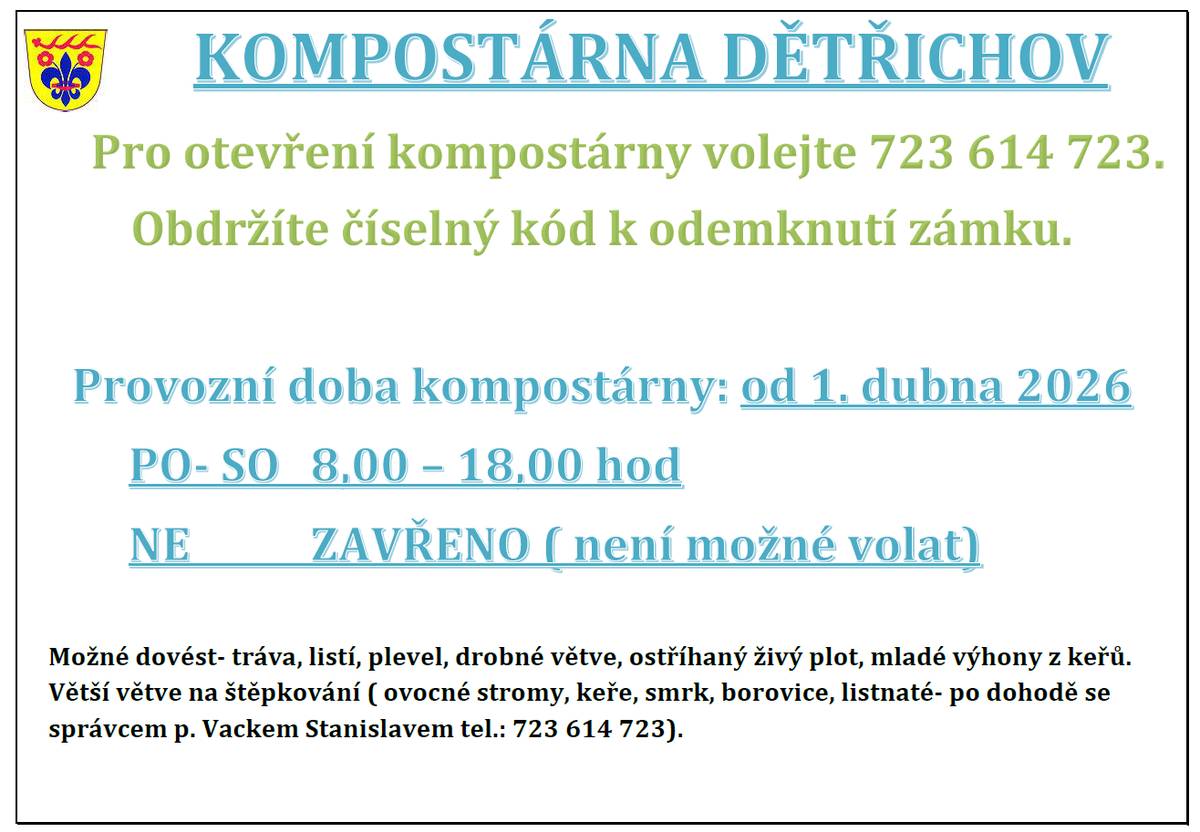 Kompostárna Dětřichov- provozní doba od 1. dubna 2026