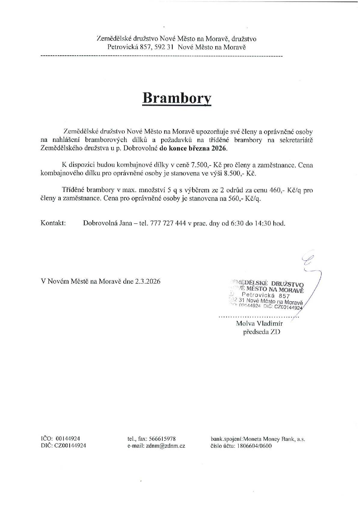 Dobrý den, níže informace ZD Nové Město na Moravě