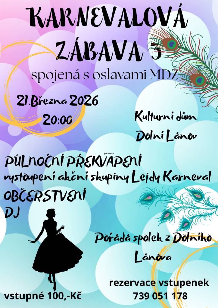 Obec Dolní Lánov a místní spolek vás zvou na karnevalovou zábavu již 21.března od 20 h.
