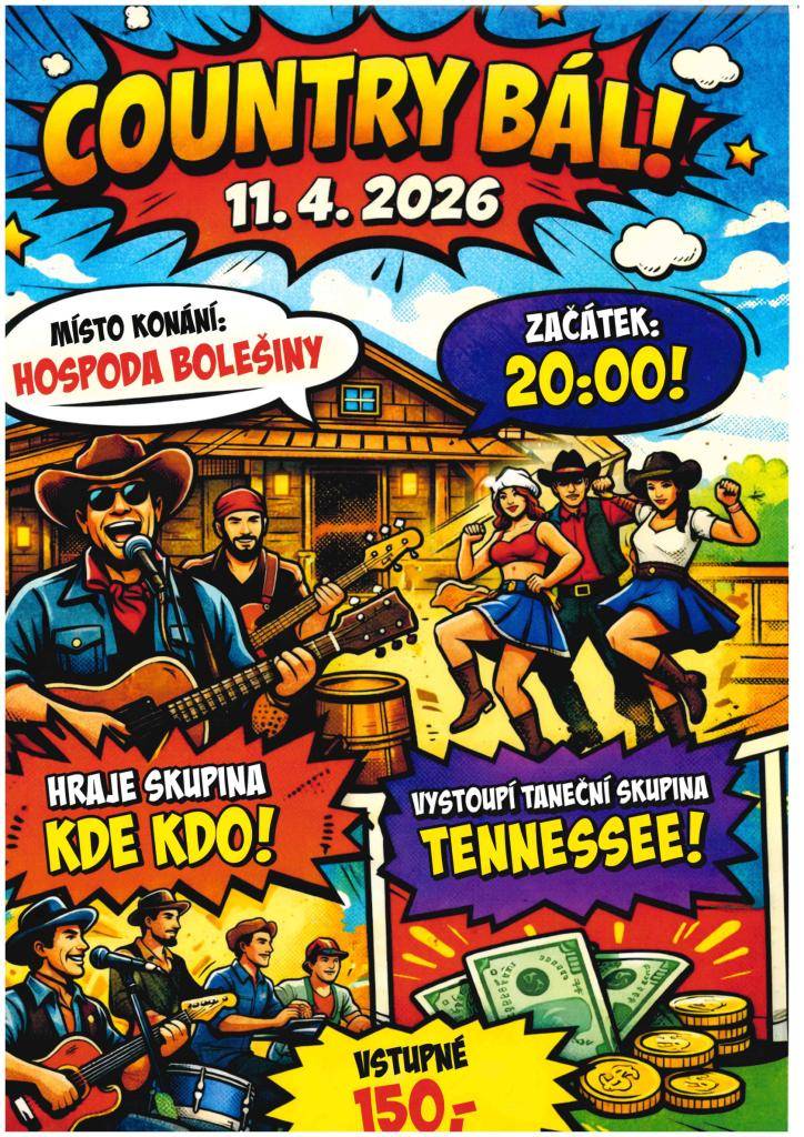 Bolešinská hospoda pořádá v sobotu 11.4.2026 od 20:00 hodin Country bál