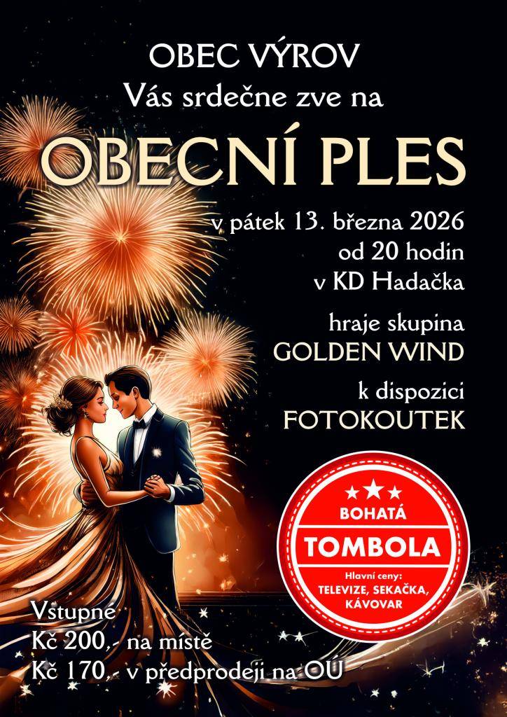 Pozvánka na tradiční obecní ples s bohatou tombolou