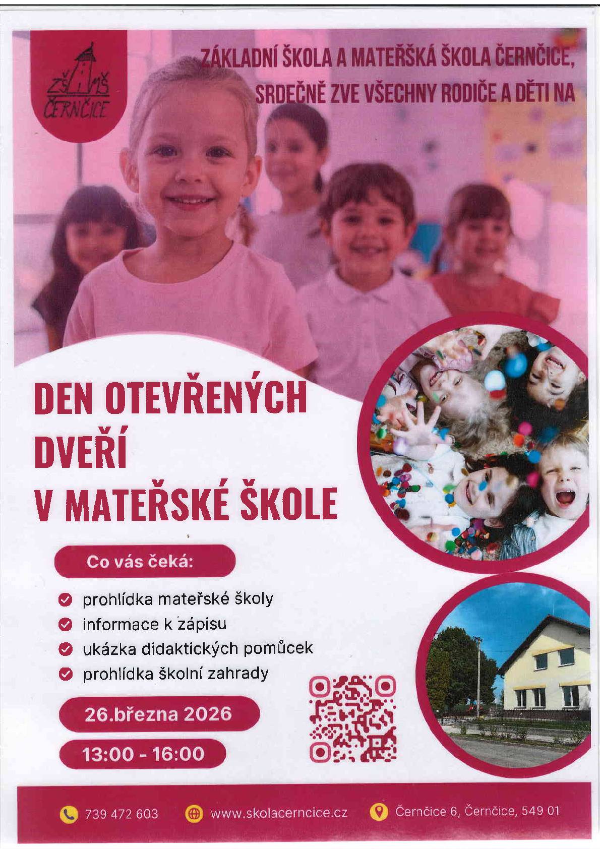 Zápis do mateřské školy a DOD v mateřské škole v Černčicích