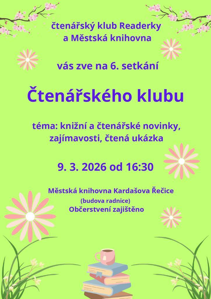 Čtenářský klub Readerky a Městská knihovna - setkání 9. března od 16:30